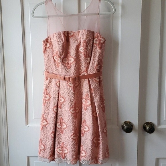 ANTHROPOLOGIE EVA FRANCO PEACH BLOSSOM DRESS LACE ORGANZA SIZE 4P - Picture 1 of 15